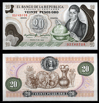Колумбия 20 песо 1983 Pick 409 d бумага UNC (пресс) 7191-52-2-2