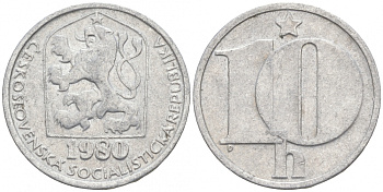 ЧЕХОСЛОВАКИЯ 10 ГЕЛЛЕРОВ 1980 СОЦИАЛИСТИЧЕСКАЯ РЕСПУБЛИКА KM 80 алюминий 44-1034