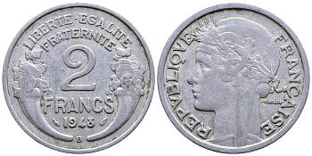 Франция 2 франка 1948 В KM 886а.2 алюминий 81-115