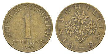 Австрия 1 шиллинг 1967 KM 2886 алюминиевая бронза 4561-146