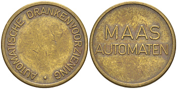Нидерланды жетон ND ДЛЯ КОФЕЙНОГО АВТОМАТА, MAAS AUTOMATEN, AUTOMATISCHE DRANKENVOORZIEENING, диаметр 20 мм. латунь 27-416