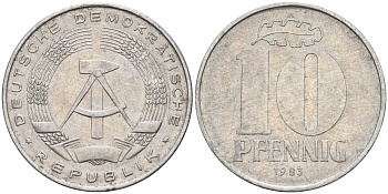 ГДР 10 пфеннигов 1983 А KM 10 алюминий    4161-711