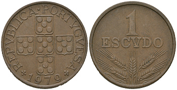 Португалия 1 эскудо 1979 KM 597 бронза 4635-1231