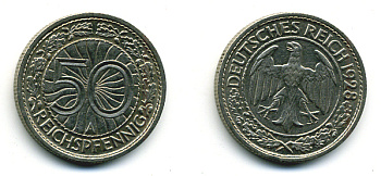 Германия 50 рейхспфеннигов 1928 A KM 49, J.324 никель 58-513