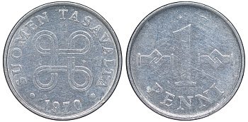 ФИНЛЯНДИЯ 1 ПЕННИ 1970 KM 69а алюминий 3334-1034
