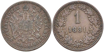 АВСТРИЯ 1 КРЕЙЦЕР 1881 ФРАНЦ ИОСИФ (1846-1918) KM 2186 медь 99-964