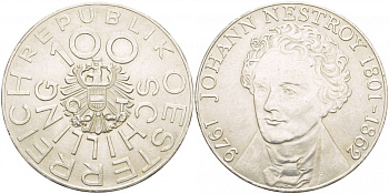 Австрия 100 шиллингов 1976 175 лет со дня рождения Иоганна Нестрои? KM 3932 серебро 443-341