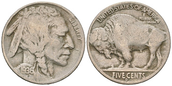 США 5 центов 1936 D, индеец, бизон KM 134 медно-никель 4614-1263