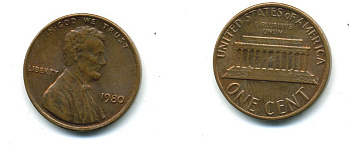 США 1 цент 1980 Авраам Линкольн KM 201 медь цинк 4364-214