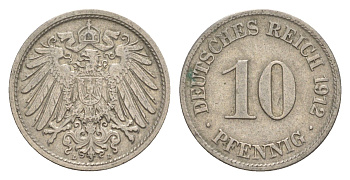 Германия 10 пфеннигов 1912 D, Вильгельм II (1888-1918) KM 12, J. 13 медно-никель 4640-323