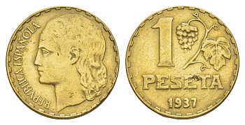 Испания 1 песета 1937 KM 755 латунь 4538-332