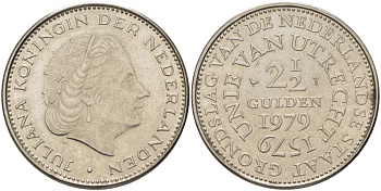 Нидерланды 2 1/2 гульдена 1979 400 лет Утрехтскому союзу, Юлиана (1949-1980) KM 197 никель 82-1233