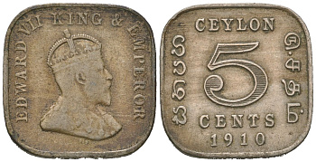 Цейлон 5 центов 1910 KM 103 медно-никель 4621-137