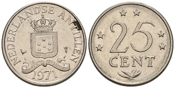 Нидерландские Антилы 25 центов 1971 Юлиана (1948-1980) KM 11 никель 4577-423