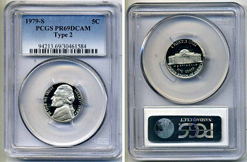 США 5 центов 1979 S, президент Джеферсон, в слабе PCGS PR69CAM KM А192 медно-никель PROOF 15-003-01