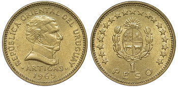 Уругвай 1 песо 1965 KM 46 алюминиевая бронза 24-1224