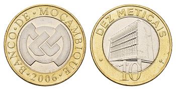 Мозамбик 10 метикалов 2006 KM 140 биметалл UNC 216-327