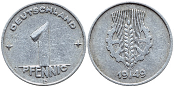 ГДР 1 ПФЕННИГ 1949 Е КМ 1 алюминий 603-144