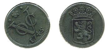 Нидерландская Восточная Индия 1 дуит 1745 Голландия KM 70 медь 503-714