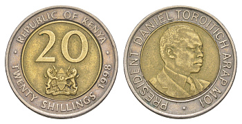 Кения 20 шиллингов 1998 Дэниэл арап Мои KM 32 биметалл 4544-1014