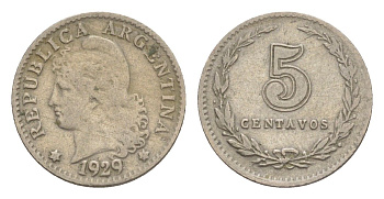 Аргентина 5 сентаво 1929 KM 34 медно-никель 4636-266