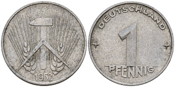ГДР 1 пфенниг 1952 A KM 5 алюминий 192-1147