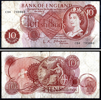 Великобритания 10 шиллингов ND (1960-1970) Pick 373 a бумага 7551-45-2-2