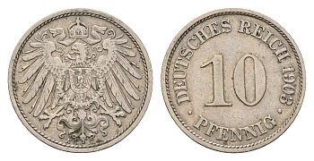 Германия 10 пфеннигов 1903 A, Вильгельм II (1888-1918) KM 12, J. 13 медно-никель 4636-843