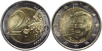 Люксембург 2 евро 2007 замки Люксембурга, дворец Великих герцогов KM 95 биметалл UNC 115-1212
