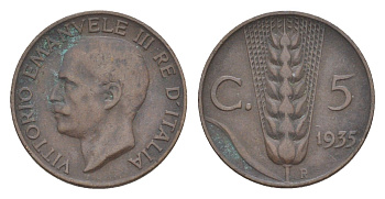 Италия 5 чентезимо 1935 KM 59 медь 4617-511