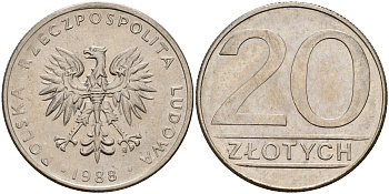 Польша 20 злотых 1988 MW KM 153.1 медно-никель    4601-1122
