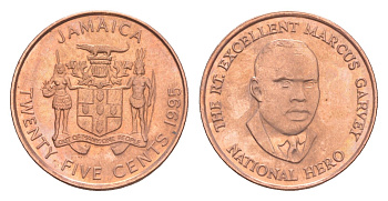 Ямайка 25 центов 1995 KM 167 сталь плакированная медью UNC 4649-844