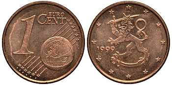 Финляндия 1 евроцент 1999 KM 98 сталь плакированная медью XF-UNC 4181-157