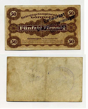 Германия 50 пфеннигов 1917 Гёттинген, лагерь военнопленных C-3022 бумага 00-00