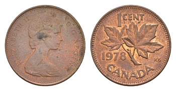 Канада 1 цент 1978 Елизавета II (1952-2022), кленовый лист KM 59 бронза 4630-557