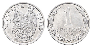 Чили 1 сентаво 1975 год-тип KM 203 алюминий UNC 4662-537