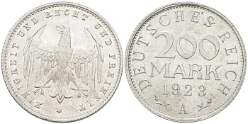 ГЕРМАНИЯ 200 МАРОК 1923 A KM 35, J. 304, Weege 22 алюминий 210-444