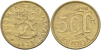 ФИНЛЯНДИЯ 50 ПЕННИ 1973 S KM 48 алюминиевая бронза 4563-426