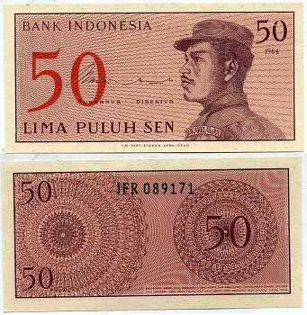 Индонезия 50 сенов 1964 доброволец Pick 94 a бумага UNC (пресс) 6301-8-3