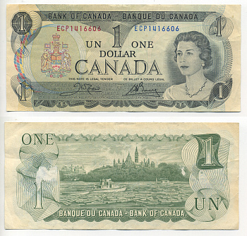 Канада 1 доллар 1973 Елизавета II (1952- ), здание парламента на реке Оттава, Crow-Bouey Pick 85 c бумага 6293-29-2
