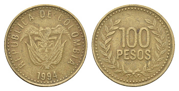 Колумбия 100 песо 1994 KM 285 латунь 4663-453