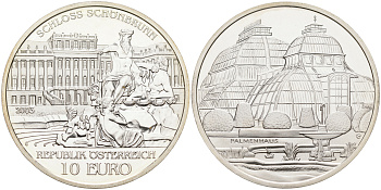 Австрия 10 евро 2003 Дворец Шенбрунн, здание парламента KM 3106 серебро  PROOF  1096-2-31