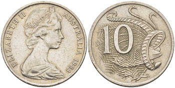 Австралия 10 центов 1983 Елизавета II (1952-2022), птица лирахвост KM 65 медно-никель 4622-332