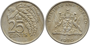 Тринидад и Тобаго 25 центов 1976 цветок дикая пуансеттия KM 28 медно-никель 4396-723