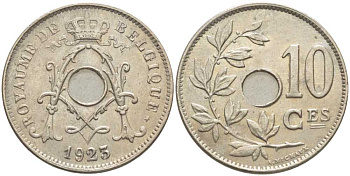 БЕЛЬГИЯ 10 САНТИМОВ 1923 BELGIQUE, АЛЬБЕРТ I (1909-1934) KM 85.1 медно-никель 119-332
