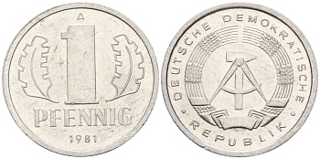 ГДР 1 пфеннииг 1981 A KM 8.2 алюминий 4596-554