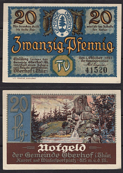 Германия, Оберхоф 20 пфеннигов 1921 Нотгельд, юбилейный выпуск Gra 996.4-6/18 бумага 7555-46-4-1