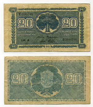 Финляндия 20 марок 1945 литера "А" Pick 78 a(14) бумага 450-60-3-3