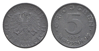 Австрия 5 грошей 1957 KM 2875 цинк 4567-318
