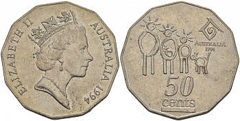 Австралия 50 центов 1994 Елизавета II (1952-2022), Международный год семьи KM 257 медно-никель UNC 3457-223